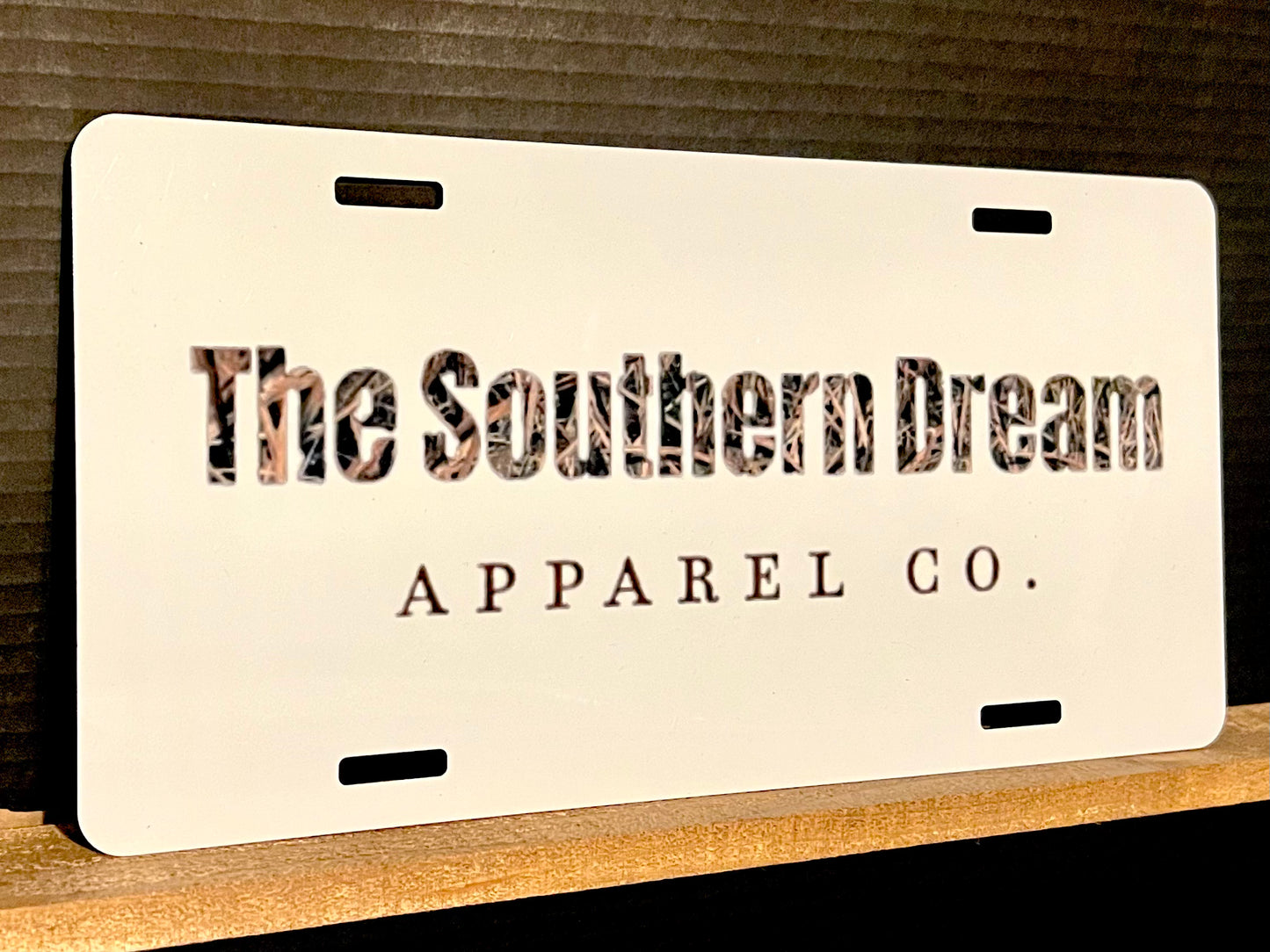 White and Camo License Plate Tag
