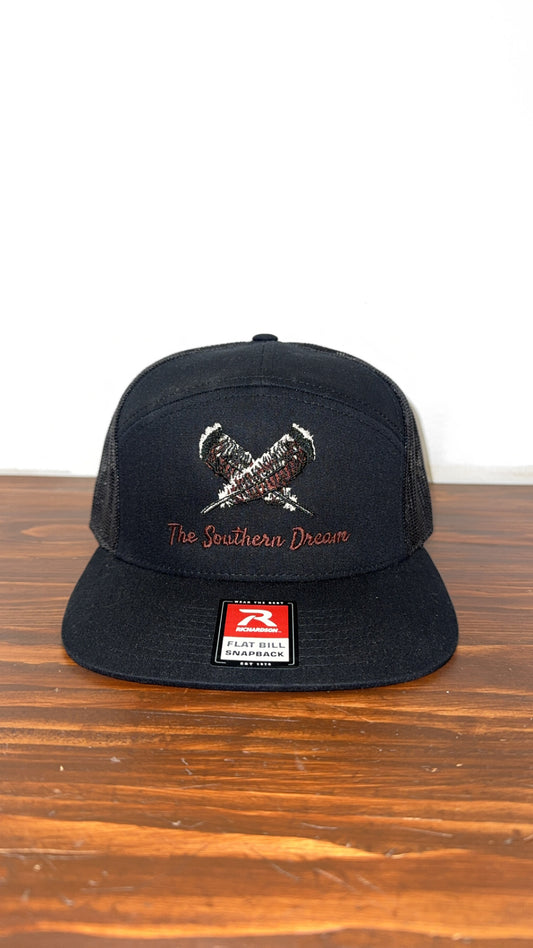 TSD Turkey Feathers 7 panel Hat in Black