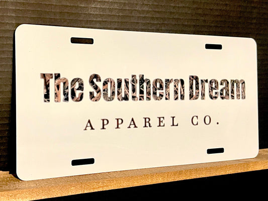 White and Camo License Plate Tag